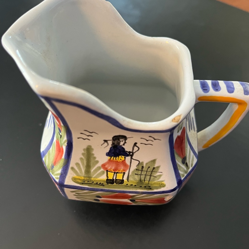 Quimper France Hand-Painted Ceramic Pitcher with a small cuts on rim as shown - Picture 5 of 6